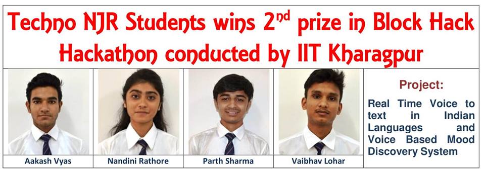 Techno NJR Student Team wins 2nd Prize at IIT, Kharagpur Hackathon.