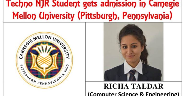 Techno NJR student joins Carnegie Mellon University, USA