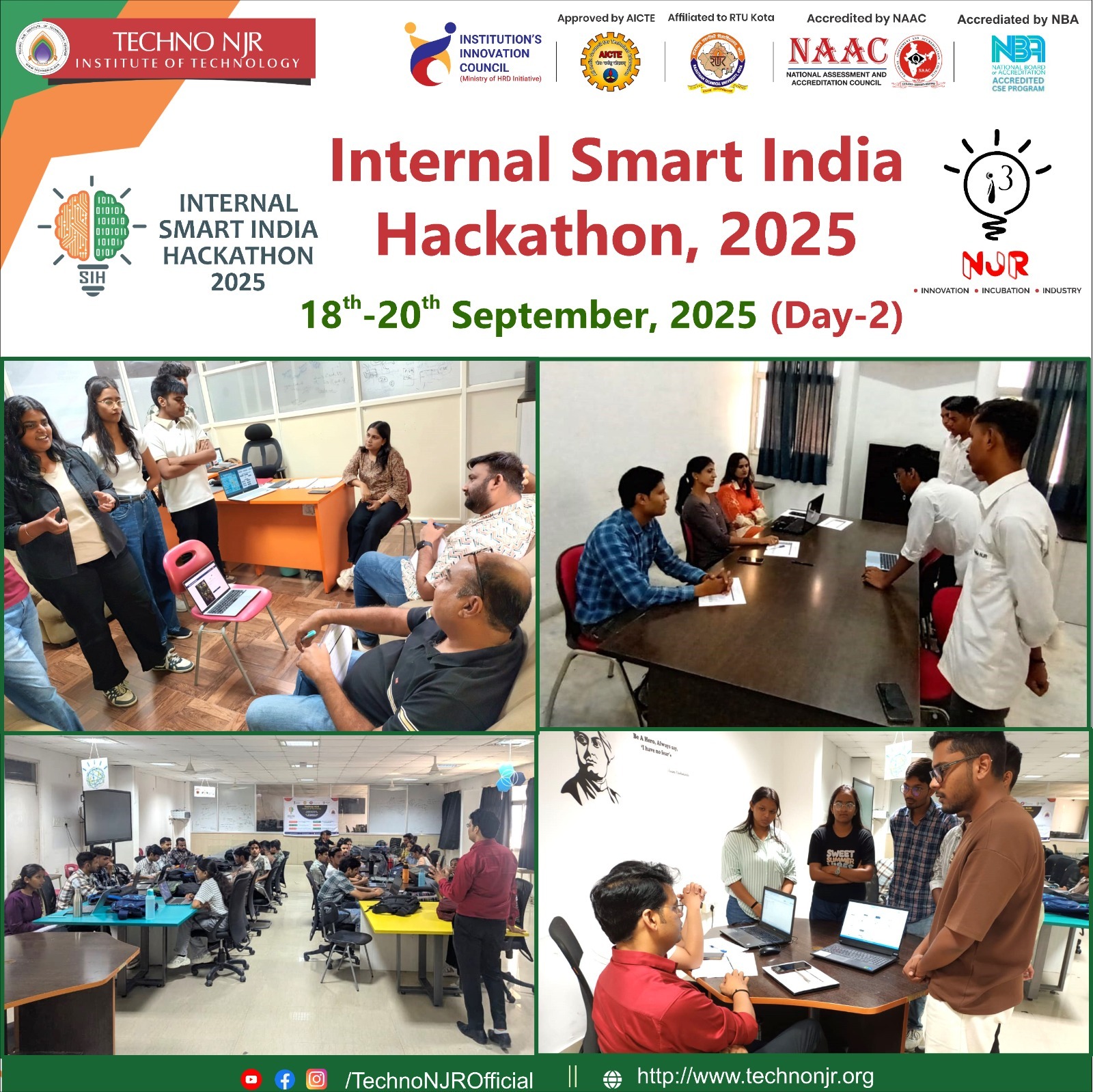 Internal Smart India Hackathon 2025 – Day 2 Highlights at Techno NJR Institute of Technology