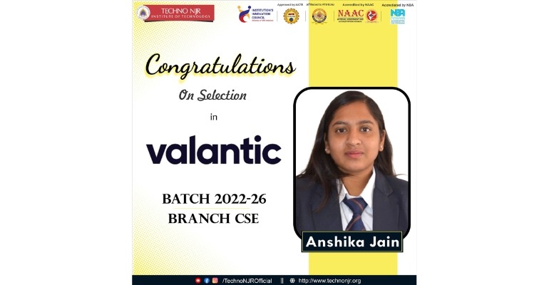 [ Placement 2025-26 ] Techno NJR Student Selected in Valantic