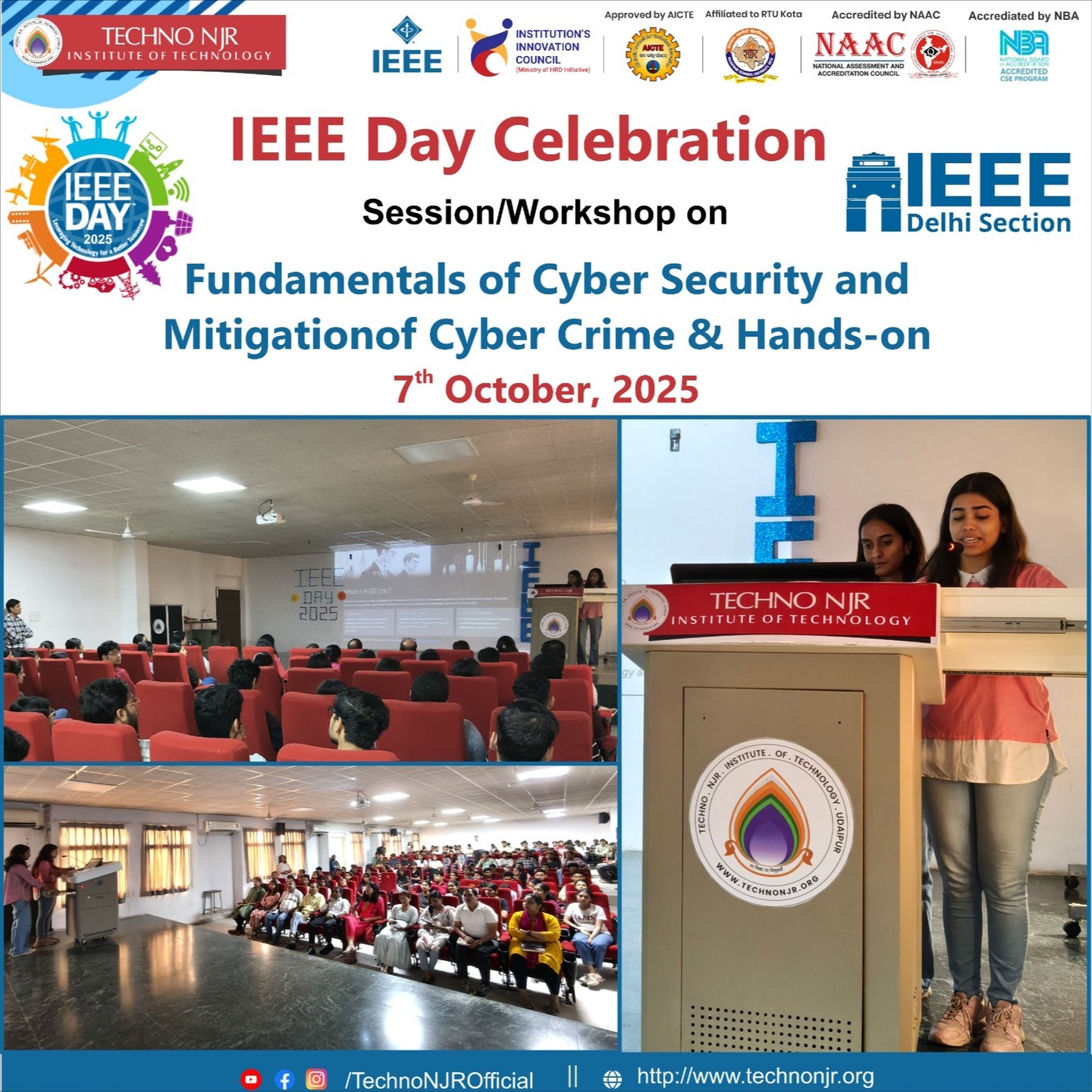 IEEE Day 2025 Celebrated at Techno NJR with a Workshop on Cybersecurity