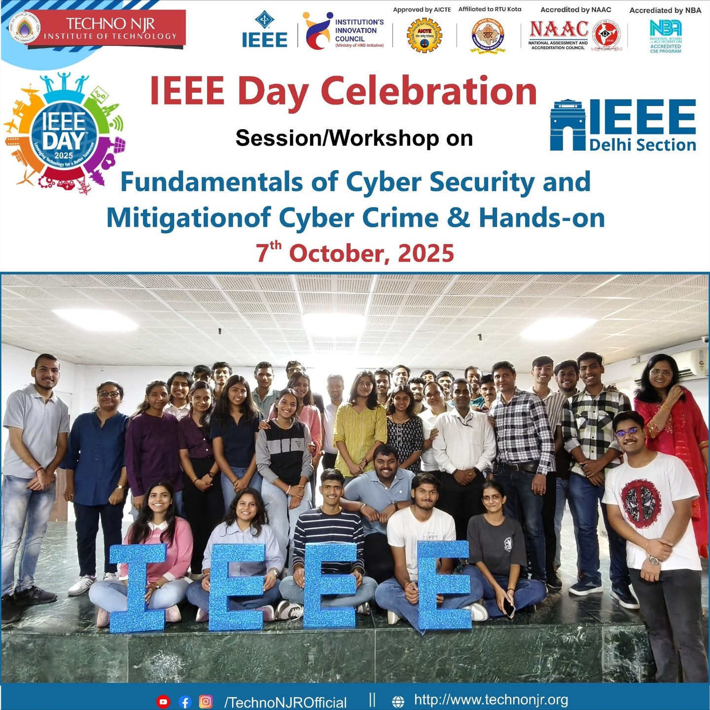 IEEE Day 2025 Celebrated at Techno NJR with a Workshop on Cybersecurity