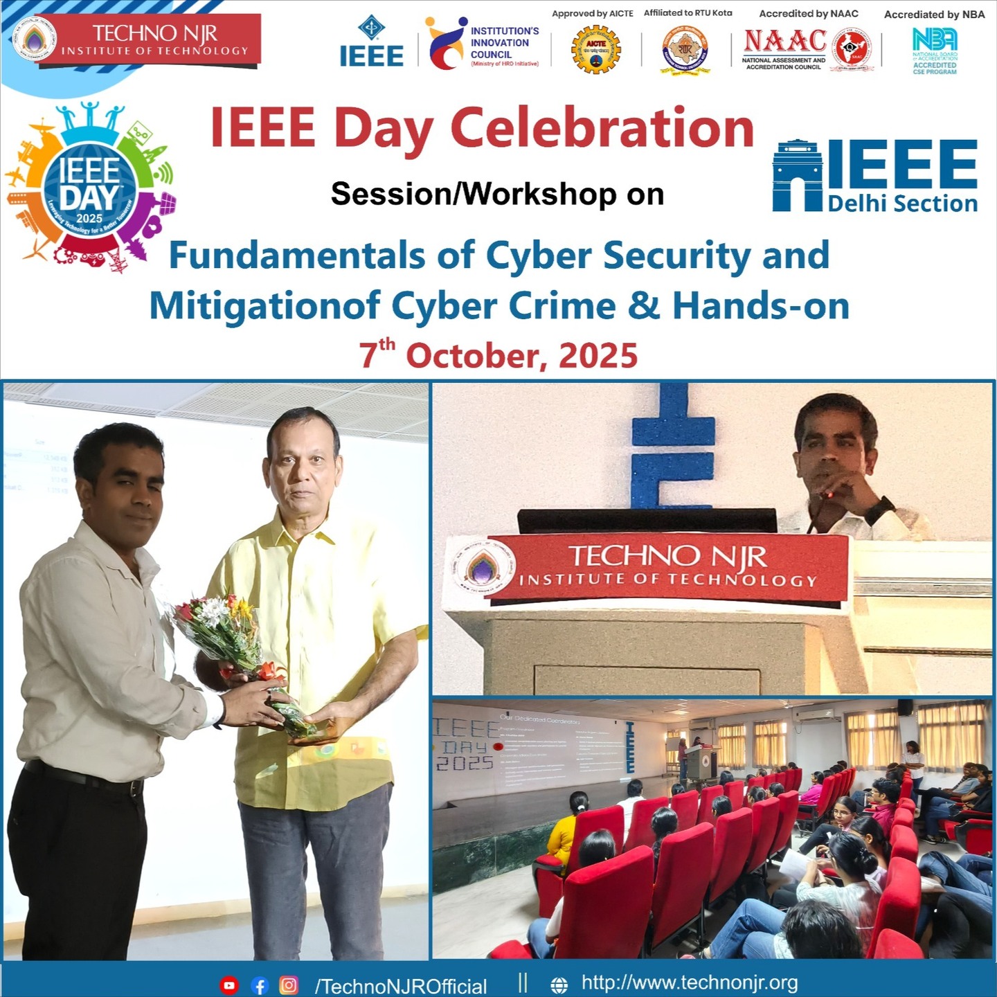 IEEE Day 2025 Celebrated at Techno NJR with a Workshop on Cybersecurity