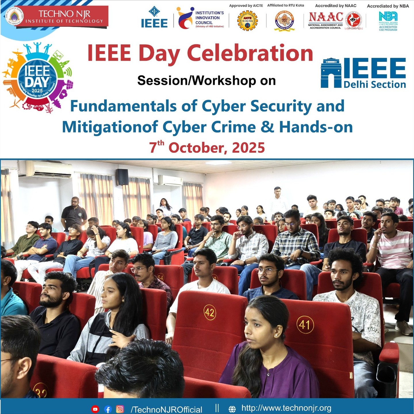 IEEE Day 2025 Celebrated at Techno NJR with a Workshop on Cybersecurity