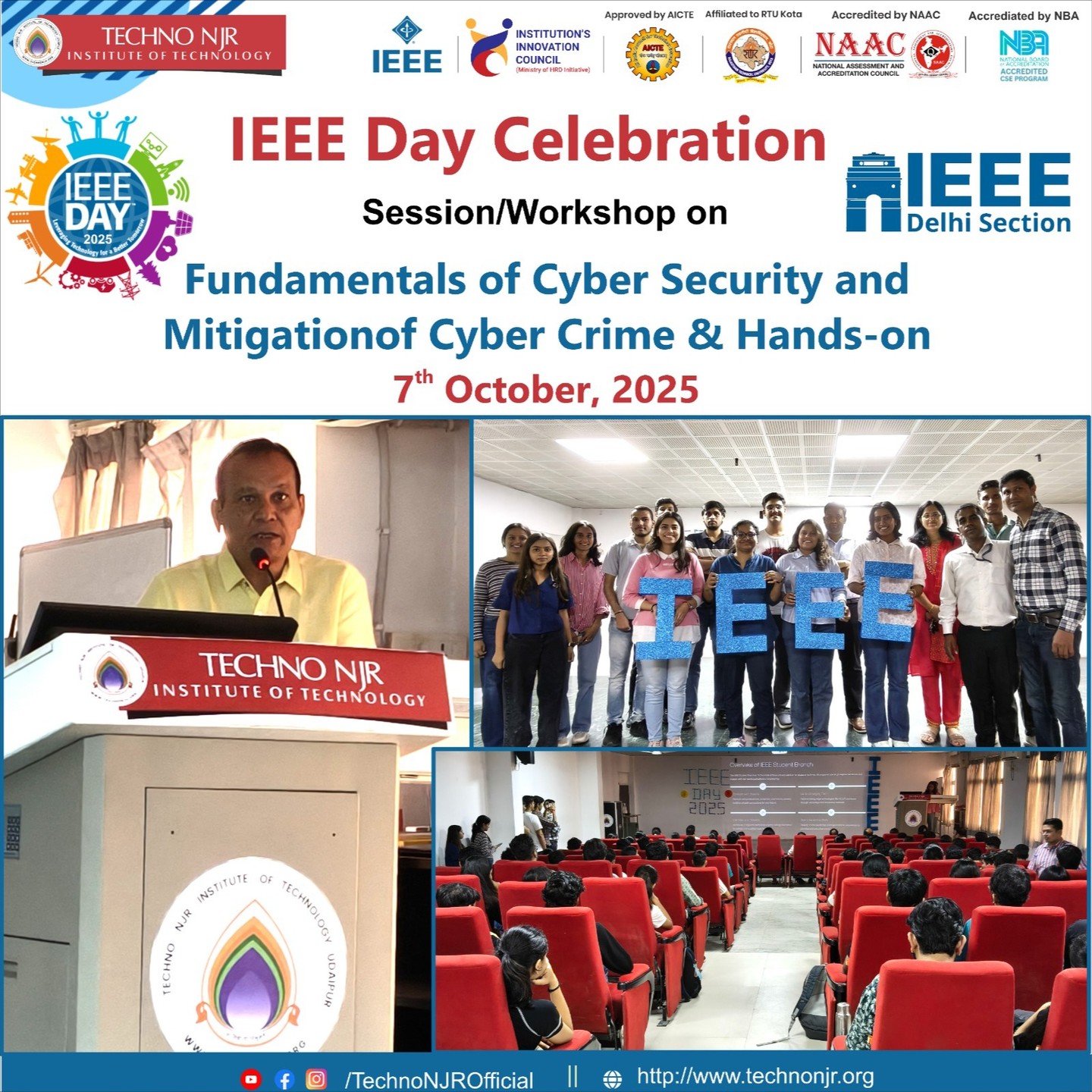 IEEE Day 2025 Celebrated at Techno NJR with a Workshop on Cybersecurity