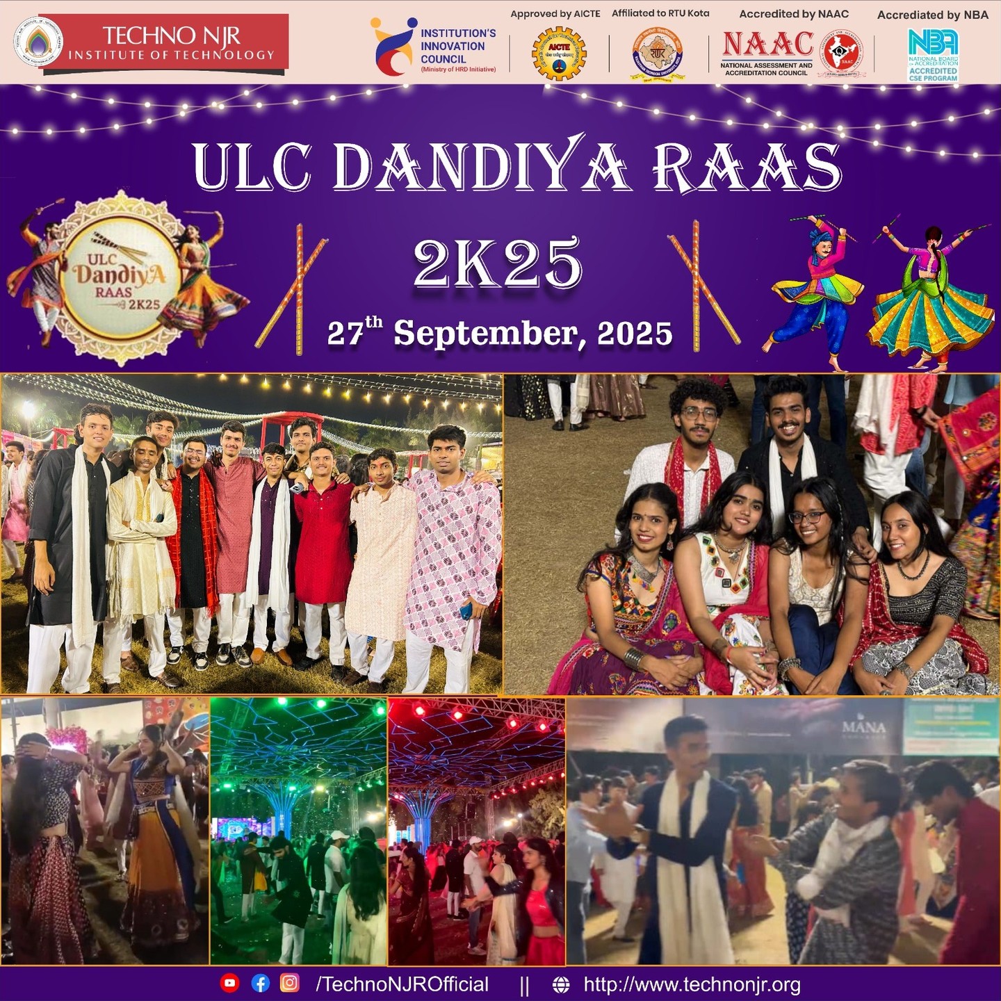 Techno NJR Institute of Technology Celebrates Vibrant Garba Night at ULC Dandiya Raas 2K25