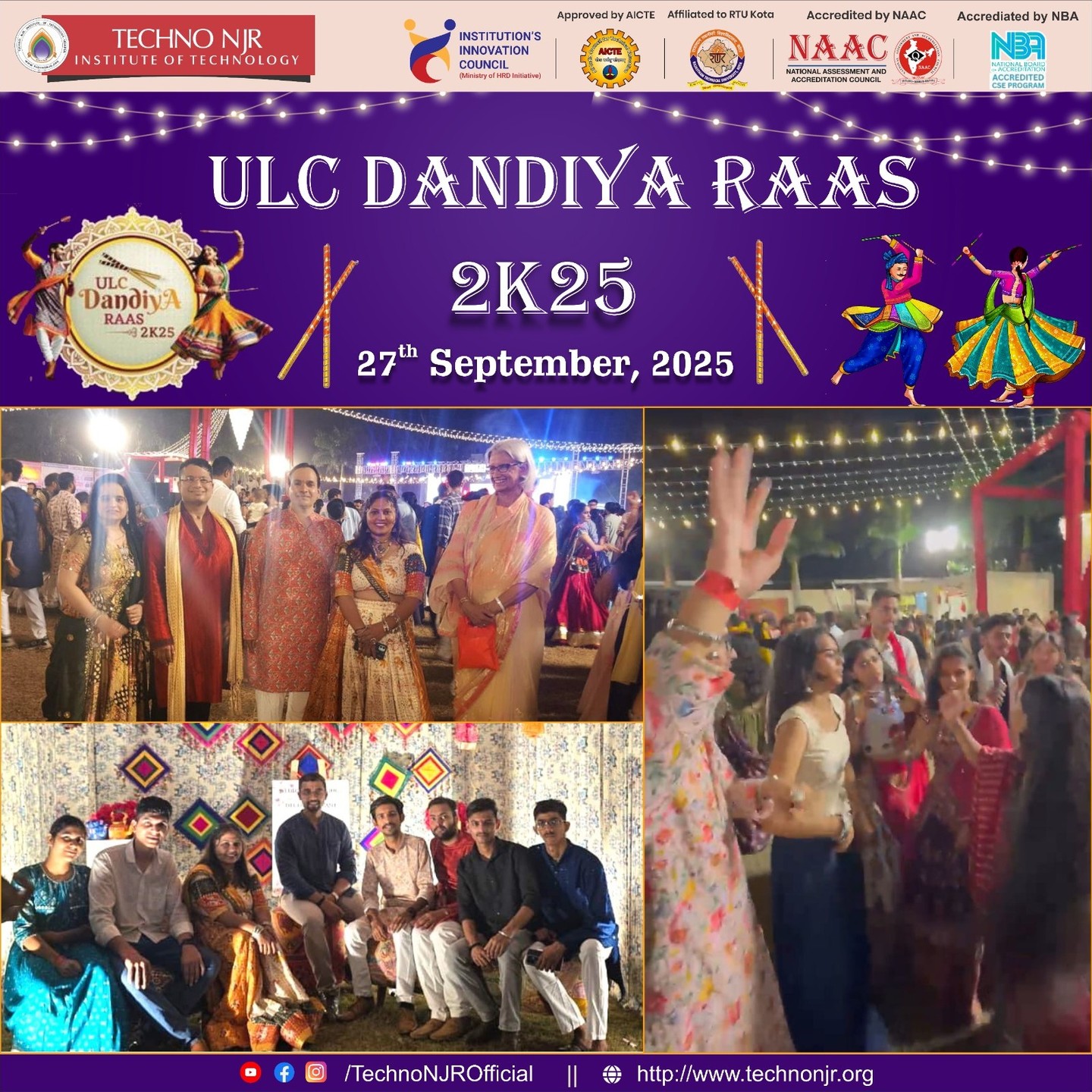 Techno NJR Institute of Technology Celebrates Vibrant Garba Night at ULC Dandiya Raas 2K25