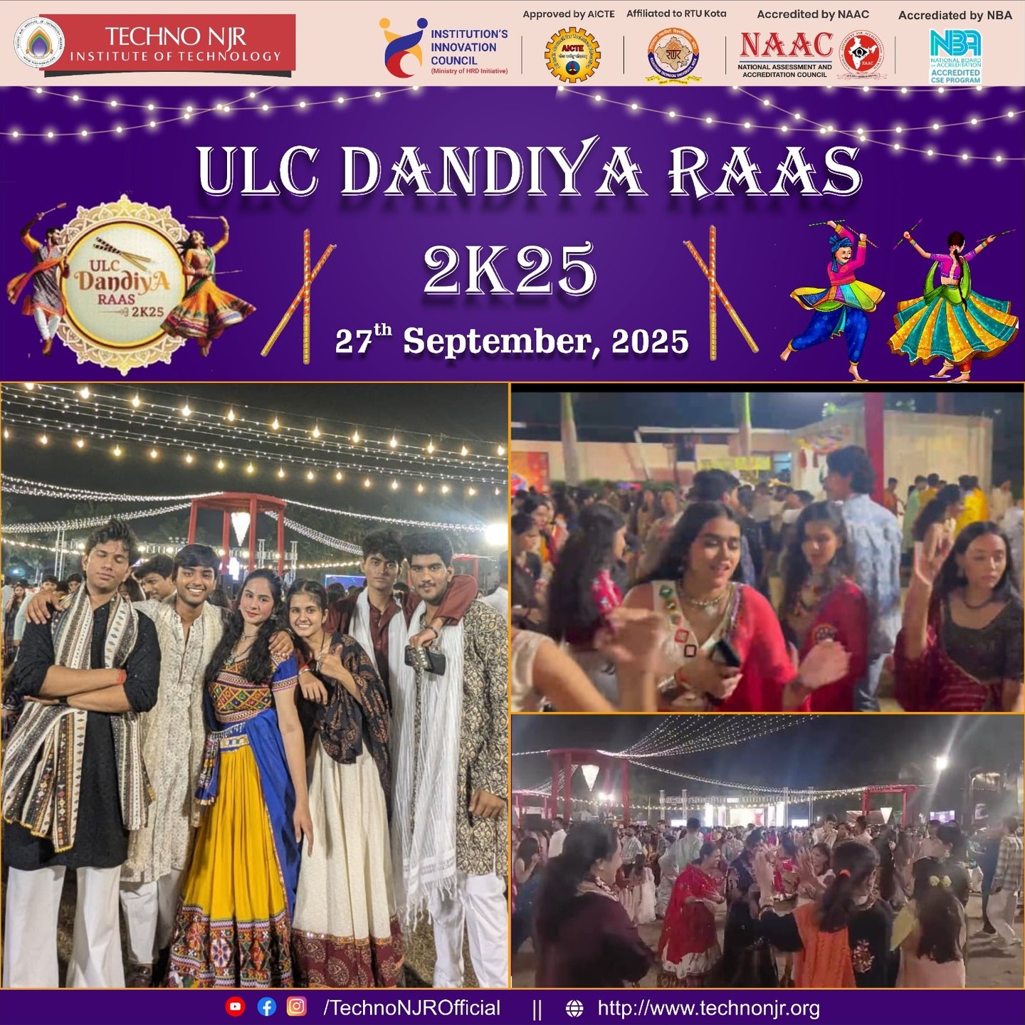 Techno NJR Institute of Technology Celebrates Vibrant Garba Night at ULC Dandiya Raas 2K25
