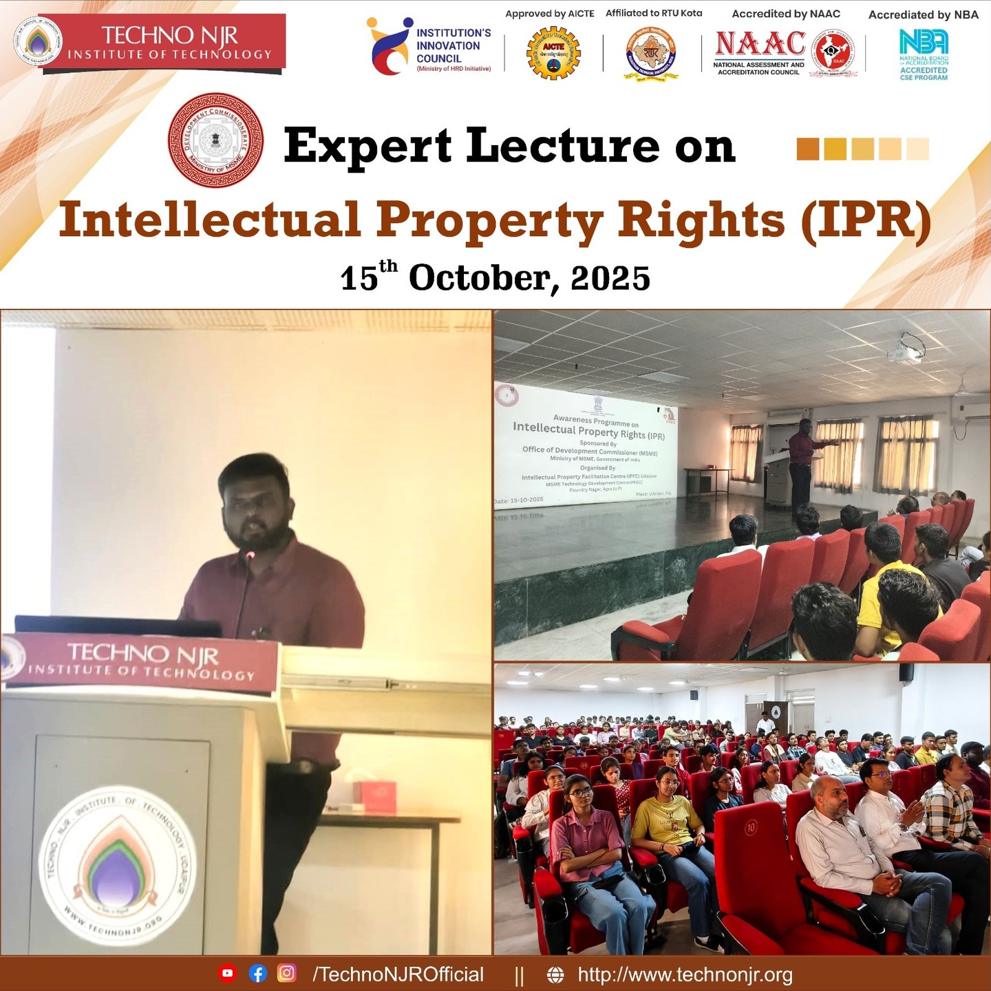 Expert Lecture on Intellectual Property Rights Conducted at Techno NJR Institute of Technology