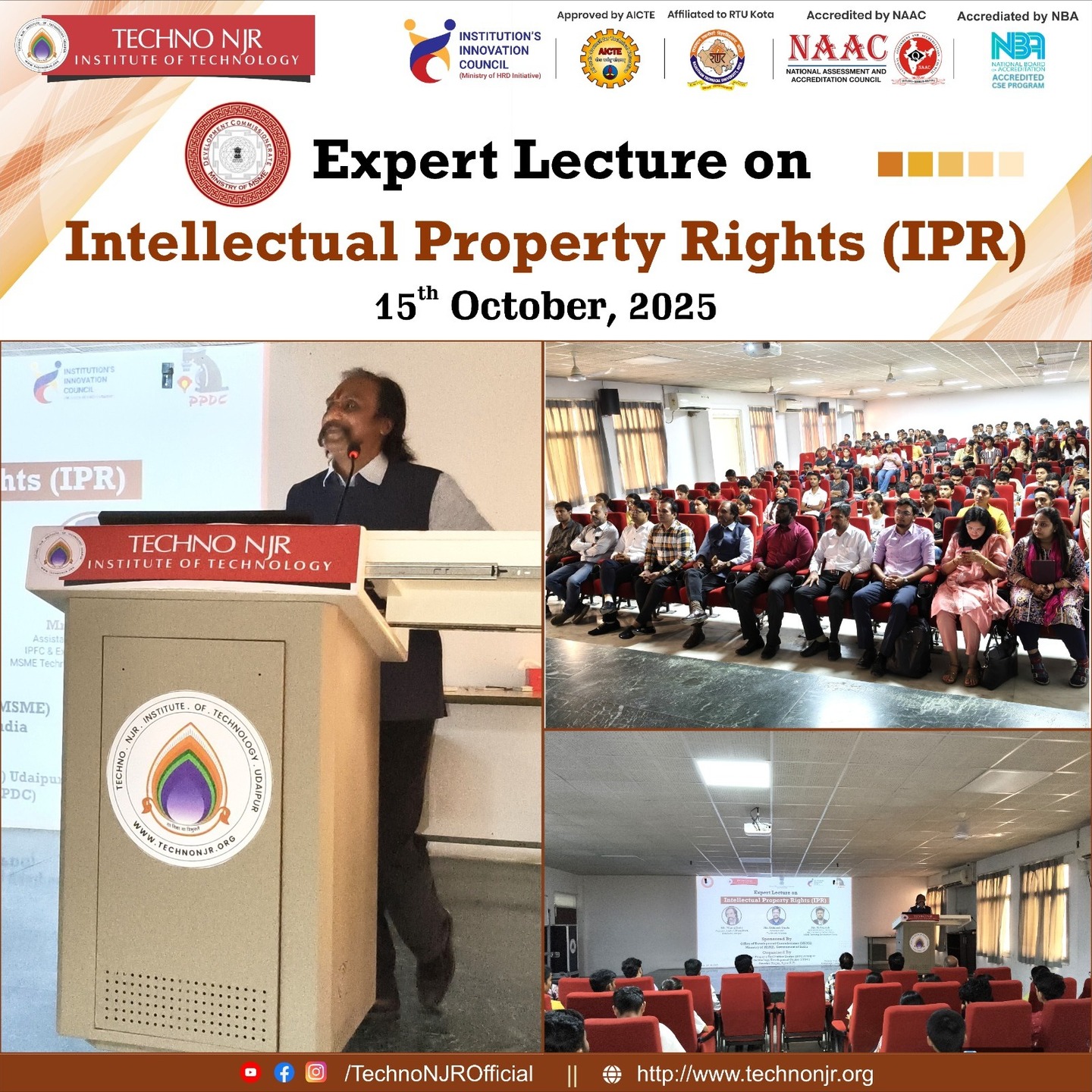 Expert Lecture on Intellectual Property Rights Conducted at Techno NJR Institute of Technology