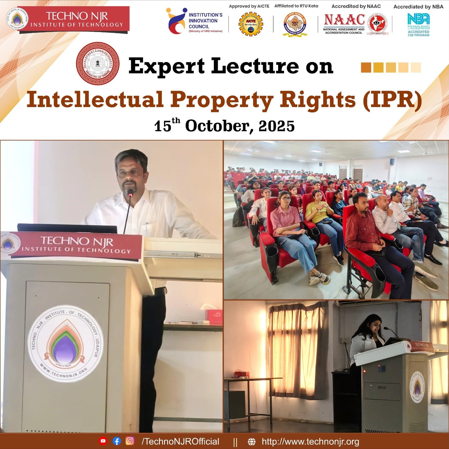 Expert Lecture on Intellectual Property Rights Conducted at Techno NJR Institute of Technology