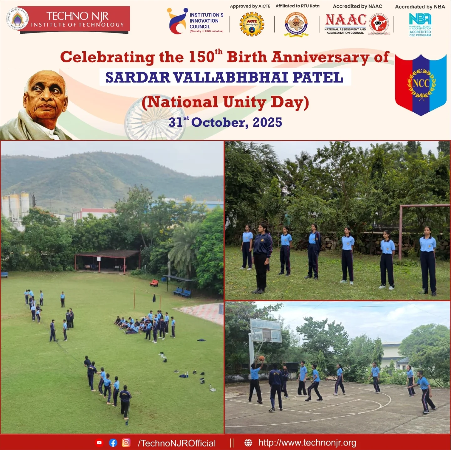 Techno NJR Institute of Technology Celebrates 150th Birth Anniversary of Sardar Vallabhbhai Patel on National Unity Day